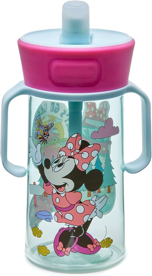 The First Years Disney Minnie Mouse Pop Up Toddler Straw Cup - Dishwasher Safe Toddler Water Bottle with Spout - Transition Sippy Cups for Toddlers - 14 Oz - Ages 12 Months and Up