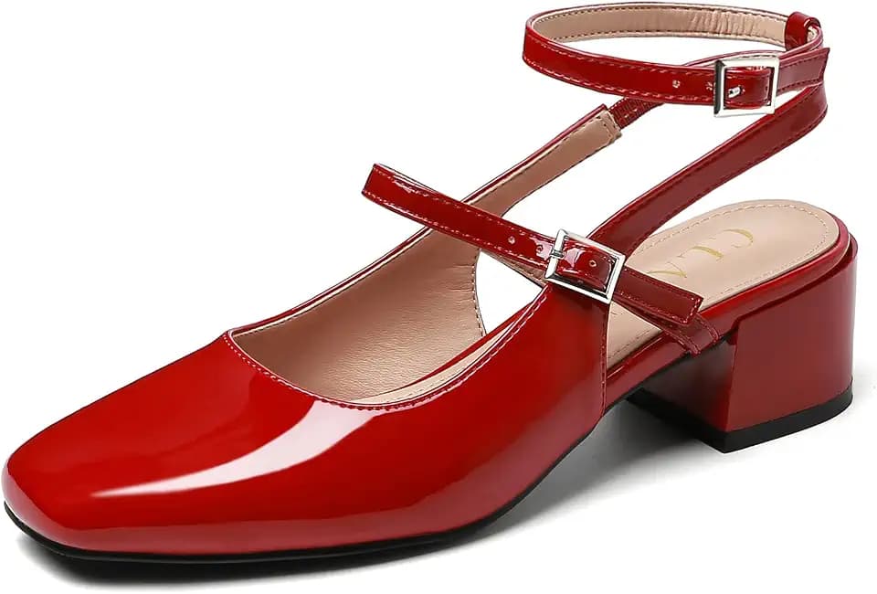 Womens Mary Jane Shoes Slingback Pumps Closed Square Toe Block Heel Ankle Strap Dress Shoes for Parties Wedding Daily