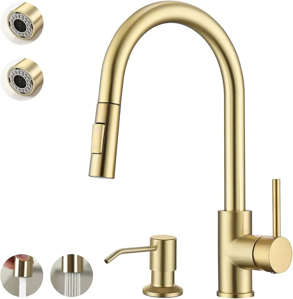 Gold Kitchen Faucet HAVIN,Including 2PCS Sprayers,1pc Soap Dispenser
