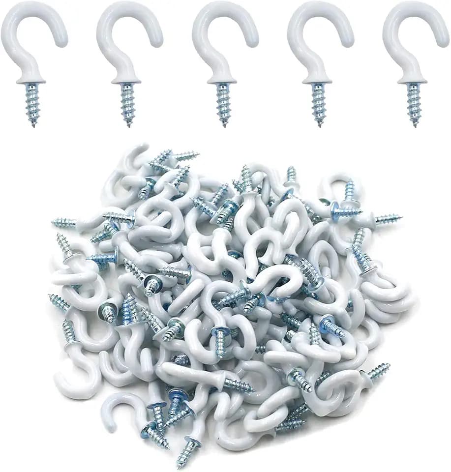 Biaungdo Vinyl Coated Metal Cup Hook, 1/2", White, 100Pcs