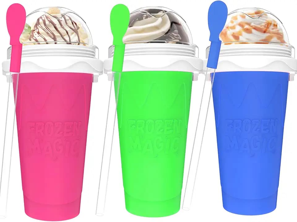 3PCS Slushie Maker Cup - DIY Magic Quick Frozen Smoothies Cups for Homemade Milk Shake Ice Cream Maker, Portable Cooling Cup, Double Layer Squeeze Slushy Maker Cup, Birthday Gifts for Kids Mom