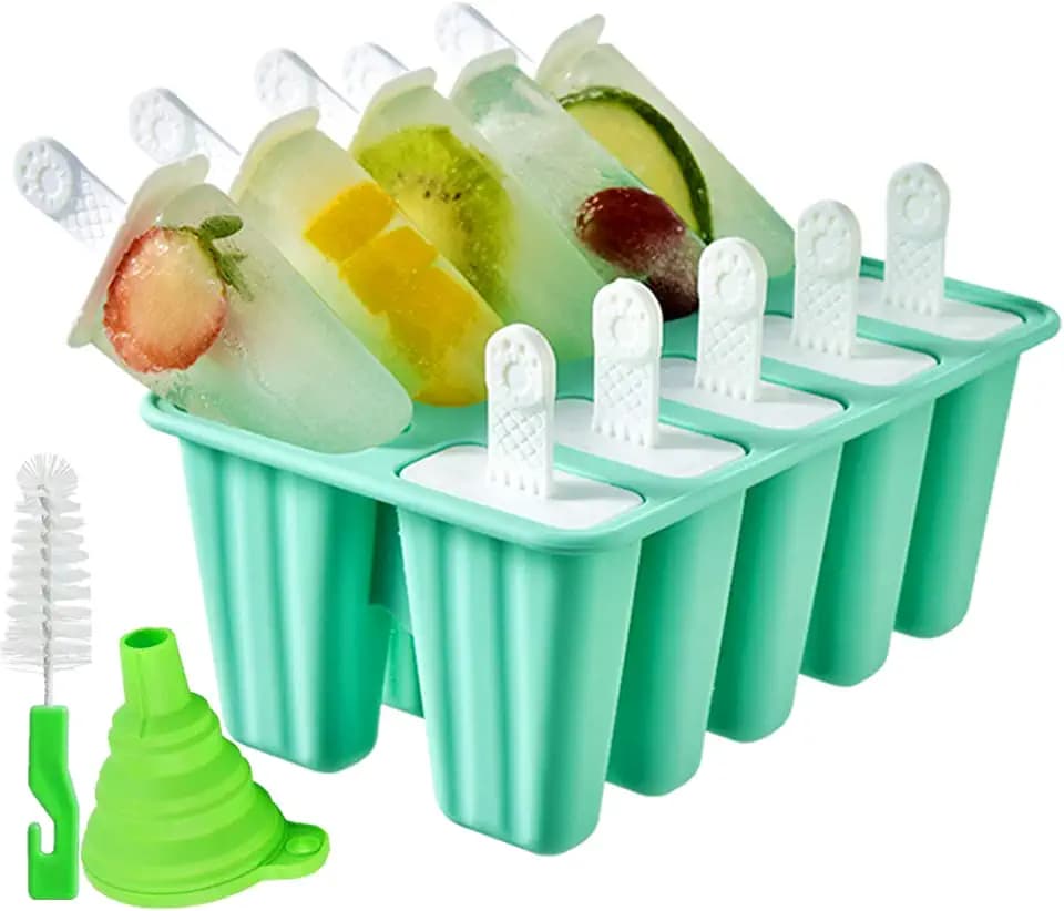 Popsicle Molds 10 Pieces Silicone Ice Pop Molds Popsicle Mold Reusable Easy Release Ice Pop Maker(10 Cavities-Green)