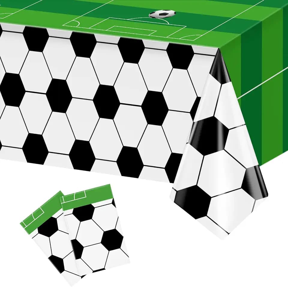 2 Pcs Soccer Table Cloth 54 x 108 Inches Disposable Plastic Rectangular Tablecloth Soccer Birthday Party Decorations Sports Theme Party Table Covers for Boys Sports Theme Birthday Supplies