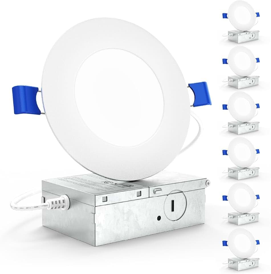 Sunco 6 Pack 4 Inch Slim Canless LED Recessed Lights, 10W=60W, Dimmable