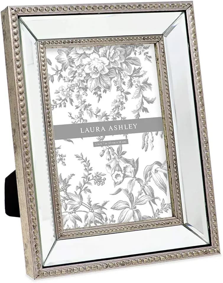Laura Ashley 5x7 Champagne Mirror Bead Picture Frame, Tabletop & Wall-Mount