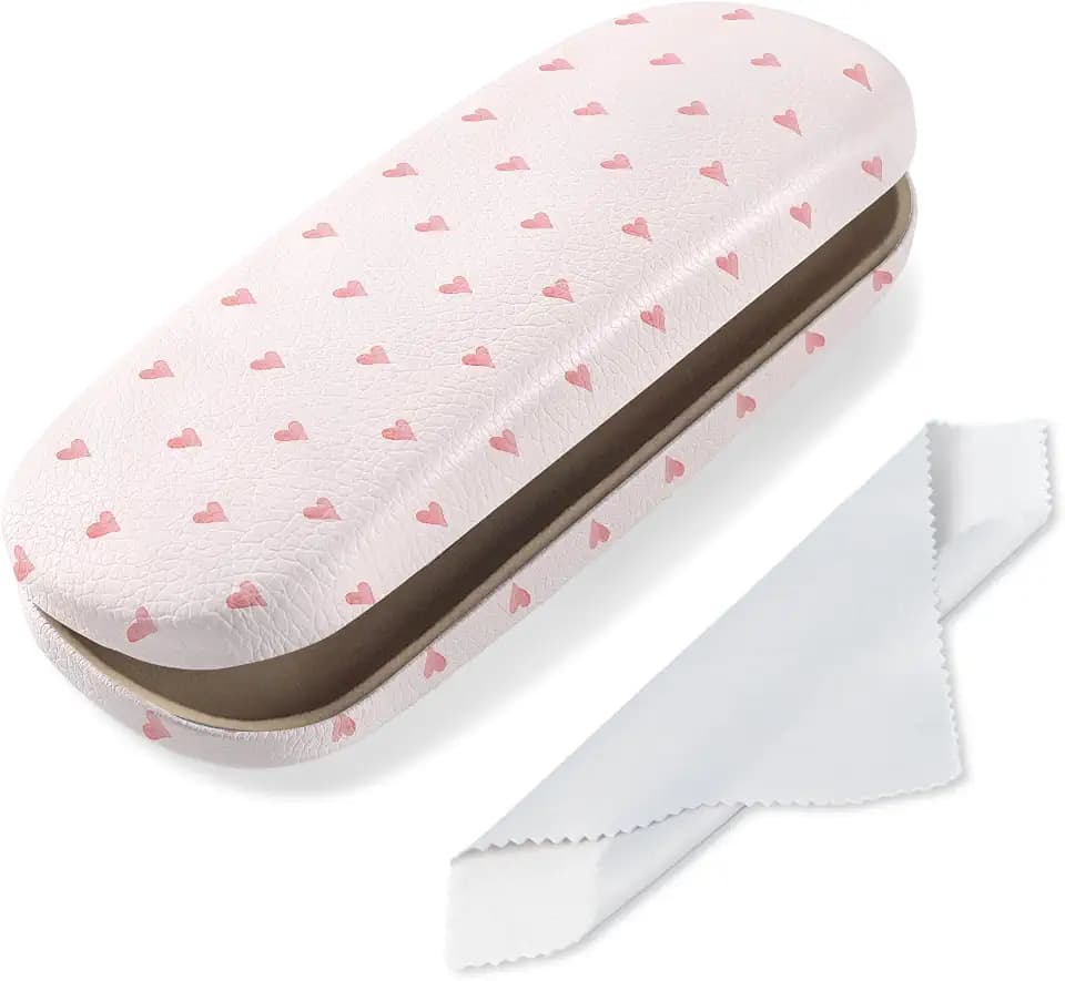 Glasses Case Hard Shell, Cute Sunglasses Case for Women Leather Protective Case for Eyeglass with Cleaning Cloth