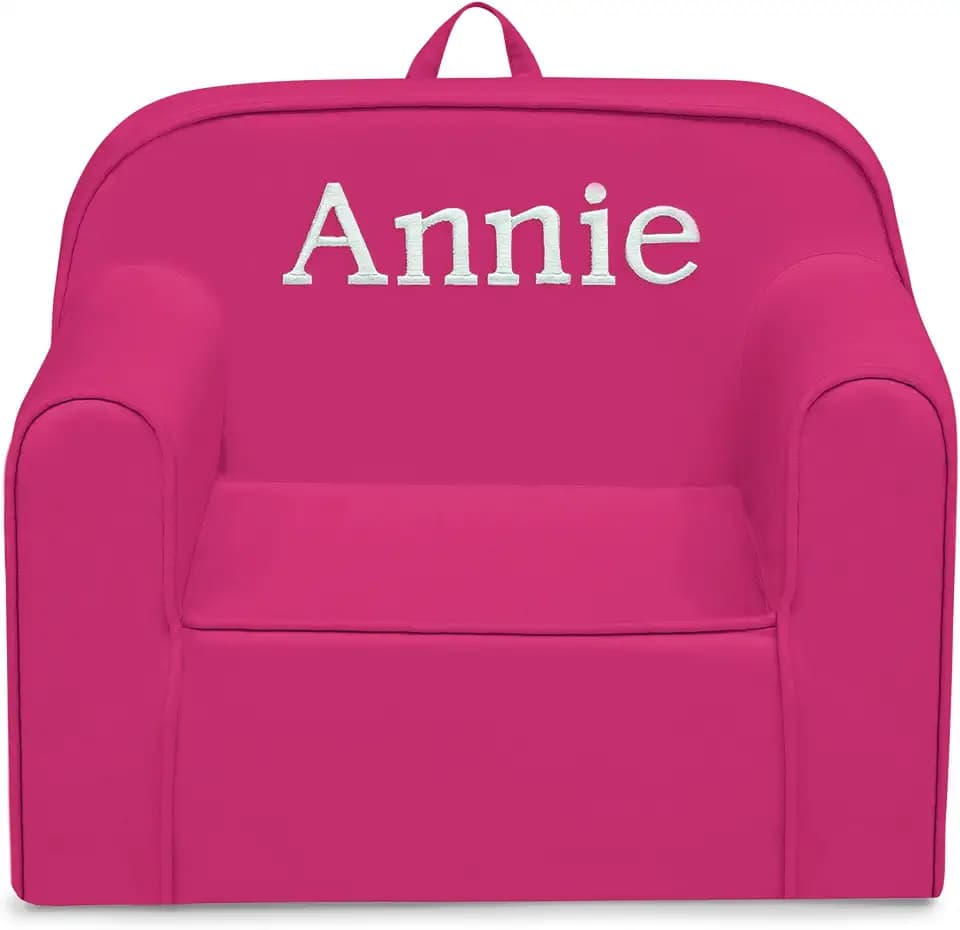 Delta Children Personalized Cozee Chair - Customize with Name – Foam Kids Chair for Ages 18 Months and Up, Hot Pink