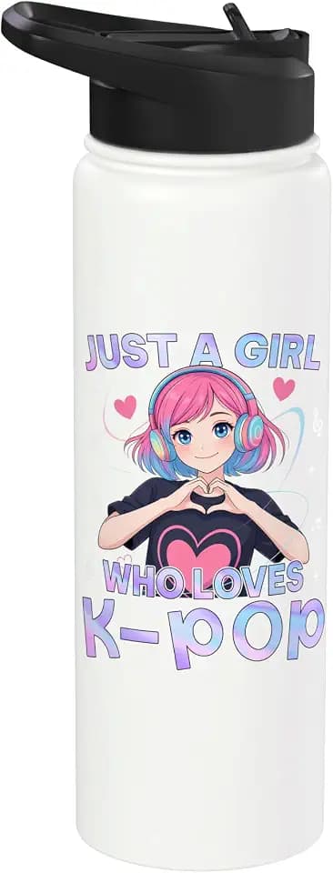 Just A Girl Who Loves K-Pop Cute Anime Kawaii Music Kpop Stainless Steel Insulated Water Bottle