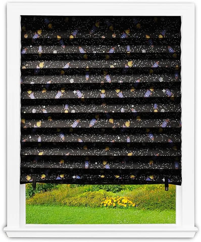 Redi Shade No Tools Original Printed Blackout Pleated Paper Shade, Rockets, 36" W x 72" L, 4 Pack