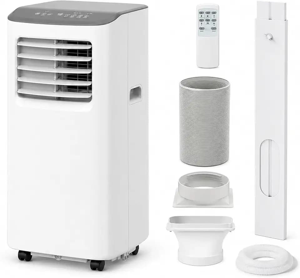 Garvee 8000 BTU Portable Air Conditioners with Cooling, Dehumidifying, and Fan Functions, White Body with Cool Grey Top Cover, Perfect for Room Up to 350 Sq Ft, Quiet Mode, Energy-Saving 24-Hour Timer