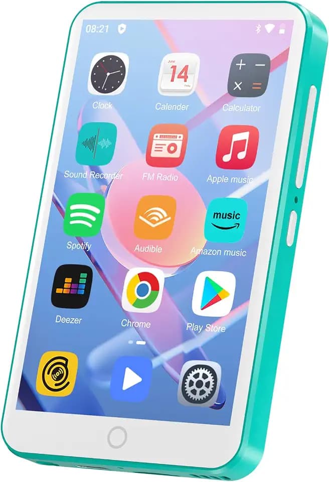 MP3 Player mit Bluetooth und WiFi, Oilsky 80GB 4 Zoll Android 9.0 Mp3, 1080P Touchscreen MP4 Player, Tragbarer Musikplayer mit Spotify, Audible, Deezer (Cyan)
