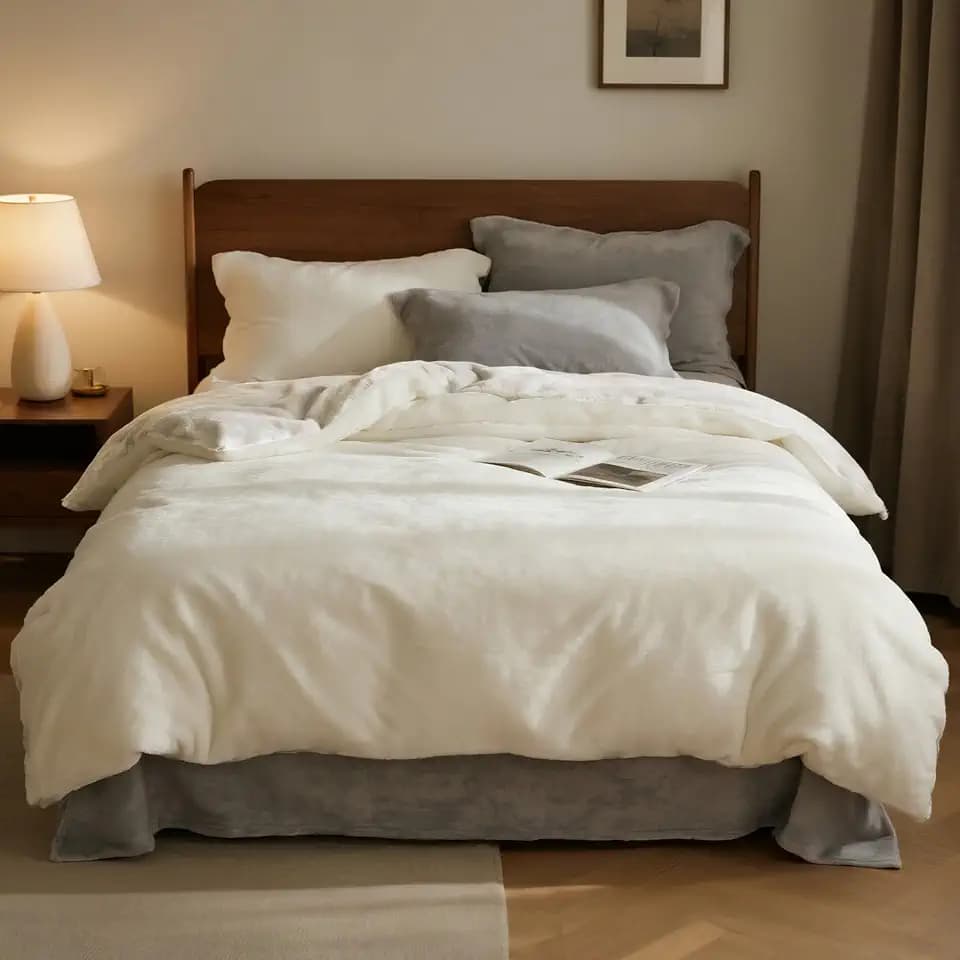 Fuzzy Duvet Cover Queen Size, Ultra Soft & Warm Bedding Set for Cold Weather - 1 Duvet Cover 90"x90" with Zipper Closure and 2 Pillowcases, Creamy White