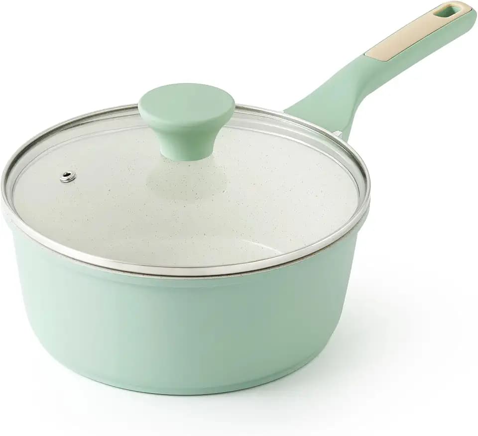 SENSARTE Ceramic Nonstick Saucepan with Lid 2.0QT, PTFE/PFAS Free, Green