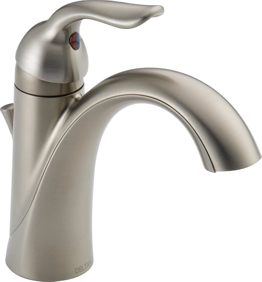 Delta Lahara Brushed Nickel Bathroom Faucet 1 Hole, Single Hole Bathroom Sink Faucet for Vanity, Metal Push-Pop Drain Assembly, Stainless 538-SSMPU-DST