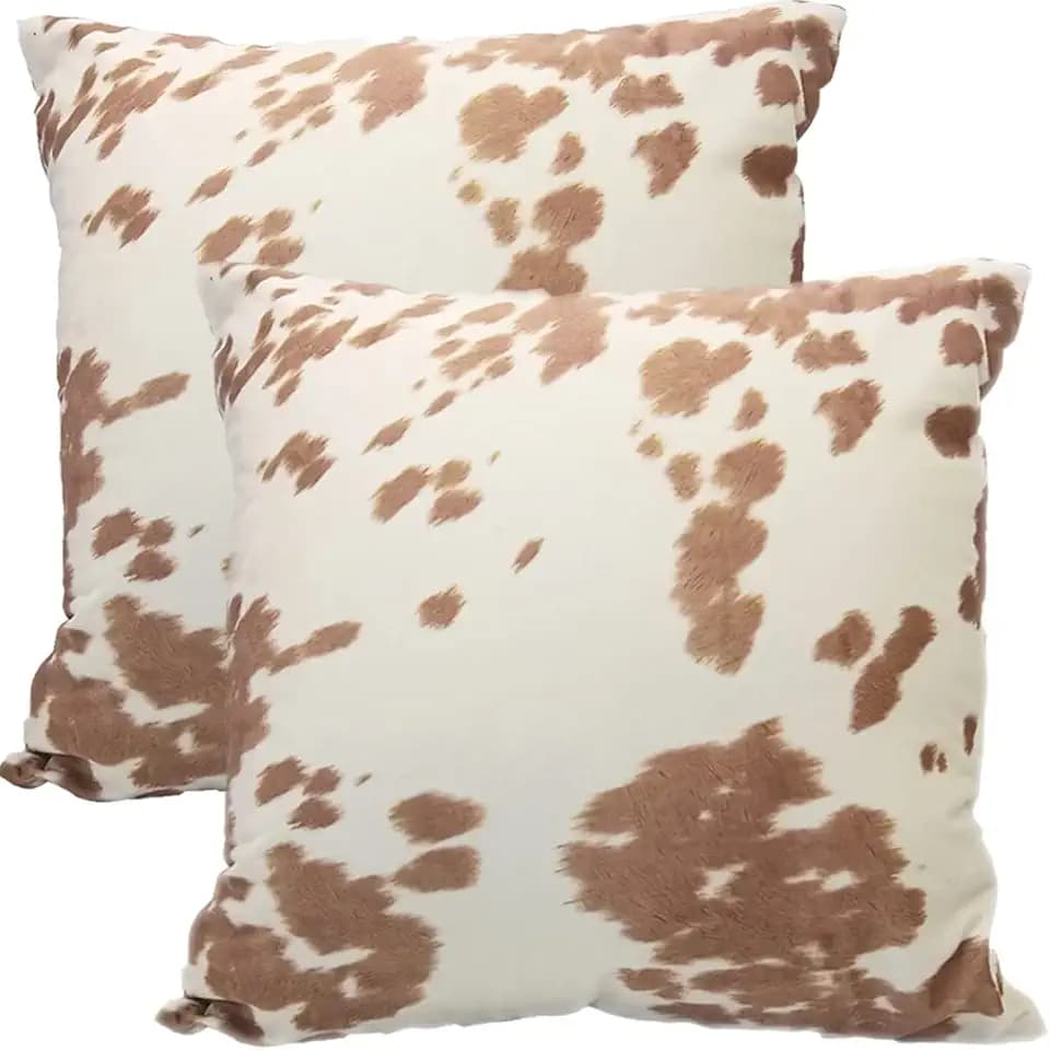 Velvet Throw Pillow Covers Beige Tan Cow Cowhide Print Couch Pillows 18x18