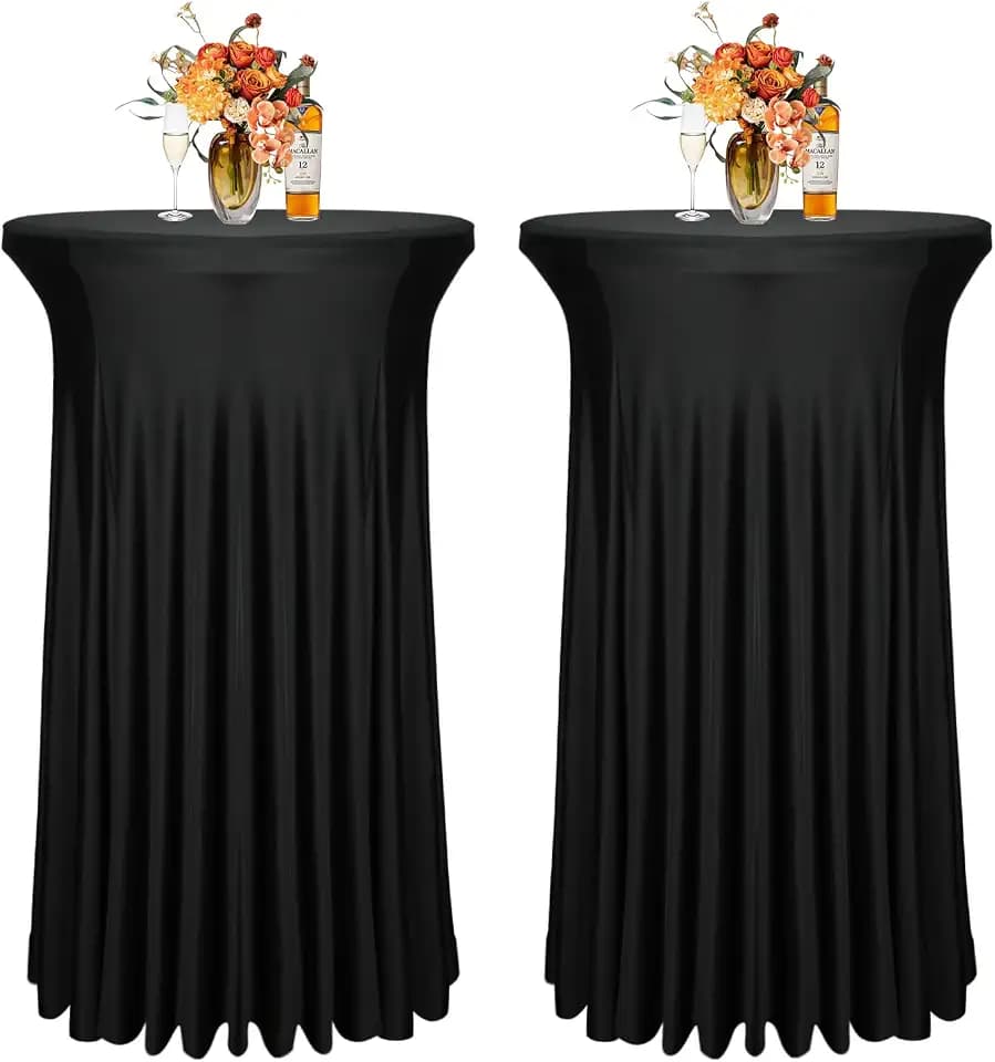 2 Pack 32"x43" Black Spandex Cocktail Table Skirt, Fits 32" Round Tables