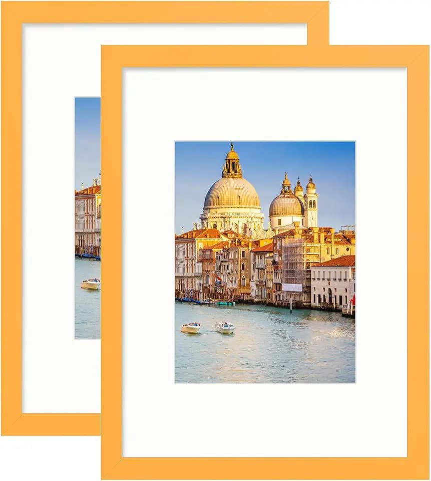 wyooxoo 8x12 Picture Frame Set of 2 Made of Solid Wood Orange Photo Frames Display Pictures 6x8 with Mat or 8x12 Without Mat Colorful Frame For Tabletop Display or Wall