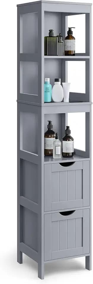 VASAGLE Bathroom Floor Cabinet, 2 Drawers, 55.7”H, Dove Gray