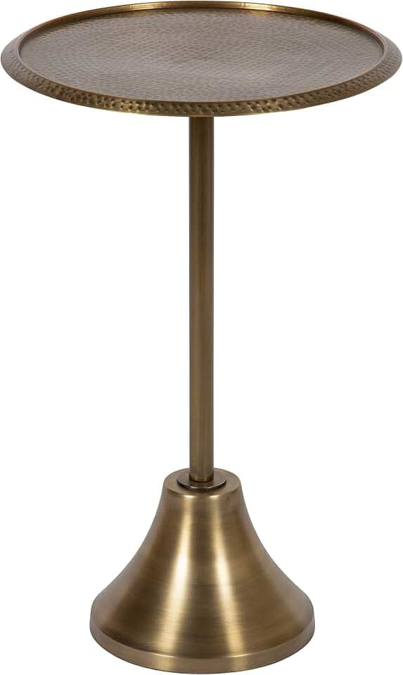 Kate and Laurel Sanzo Modern Round Pedestal Side Table, 15 x 15 x 24, Gold, Decorative End Table with Hammered Tabletop for Use as a Bedroom Nightstand or Living Room Accent