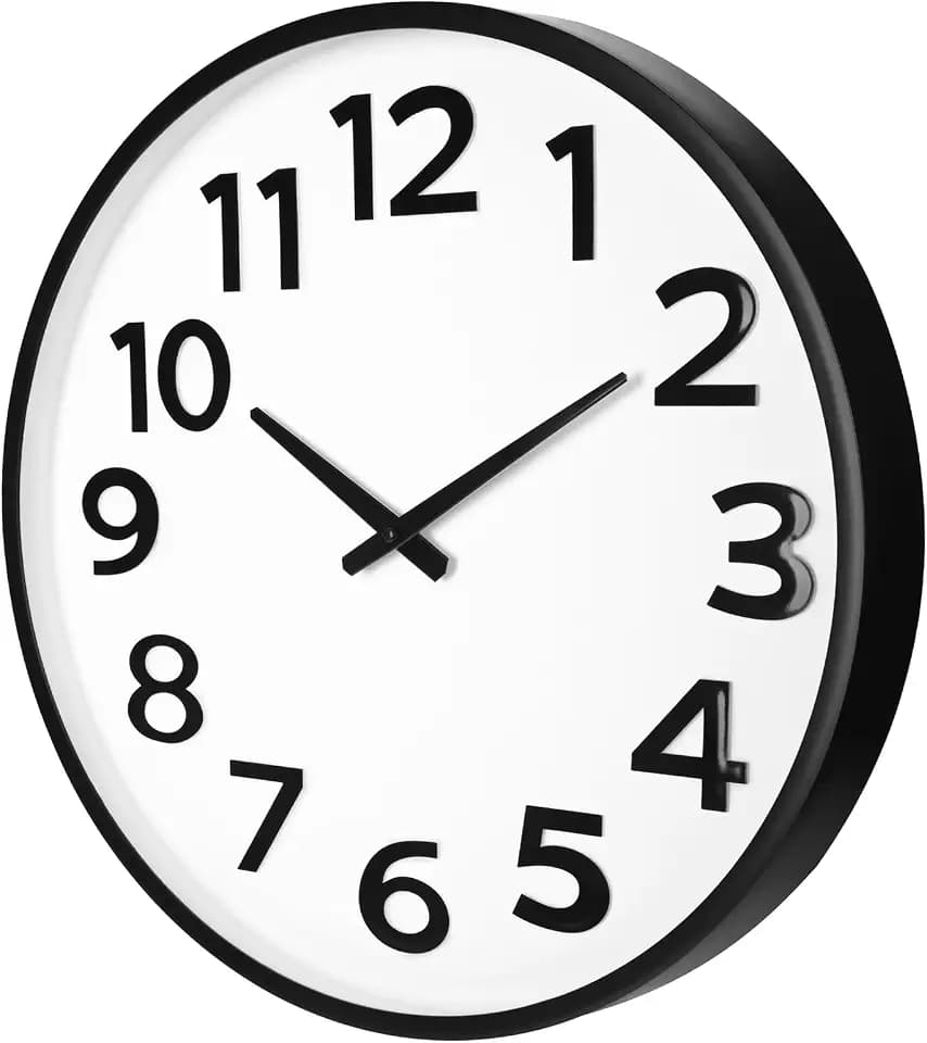 20 Inch Large Wall Clock Silent Quartz Analog Round Battery Operated