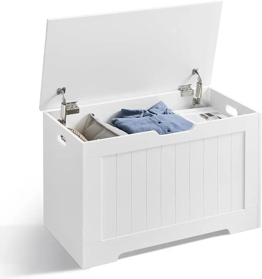 VASAGLE Storage Chest, 29.9 Inches Width Bench with 2 Safety Hinges