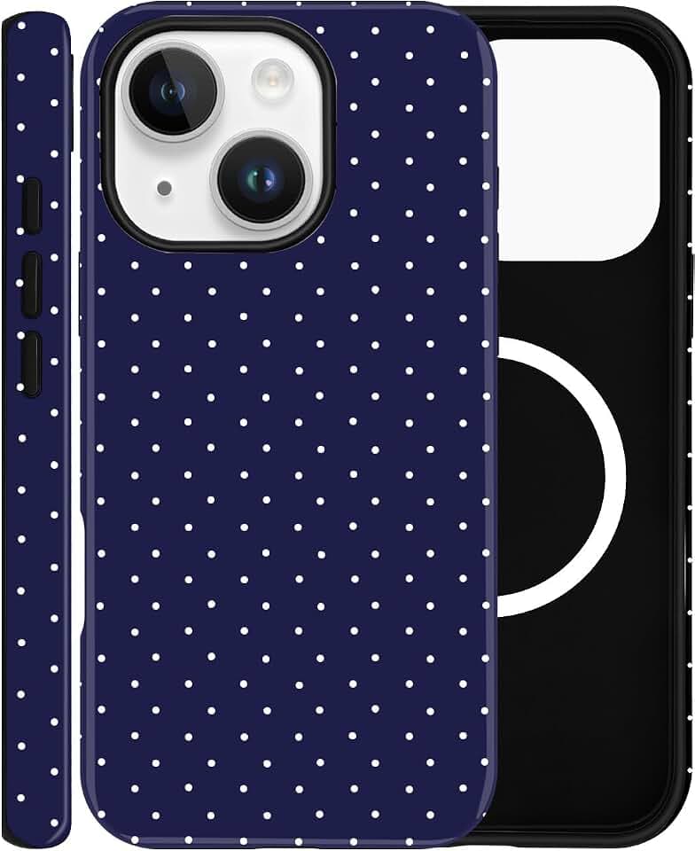 Cute Polka Dot Magnetic Case for iPhone 16 Plus, Navy Blue
