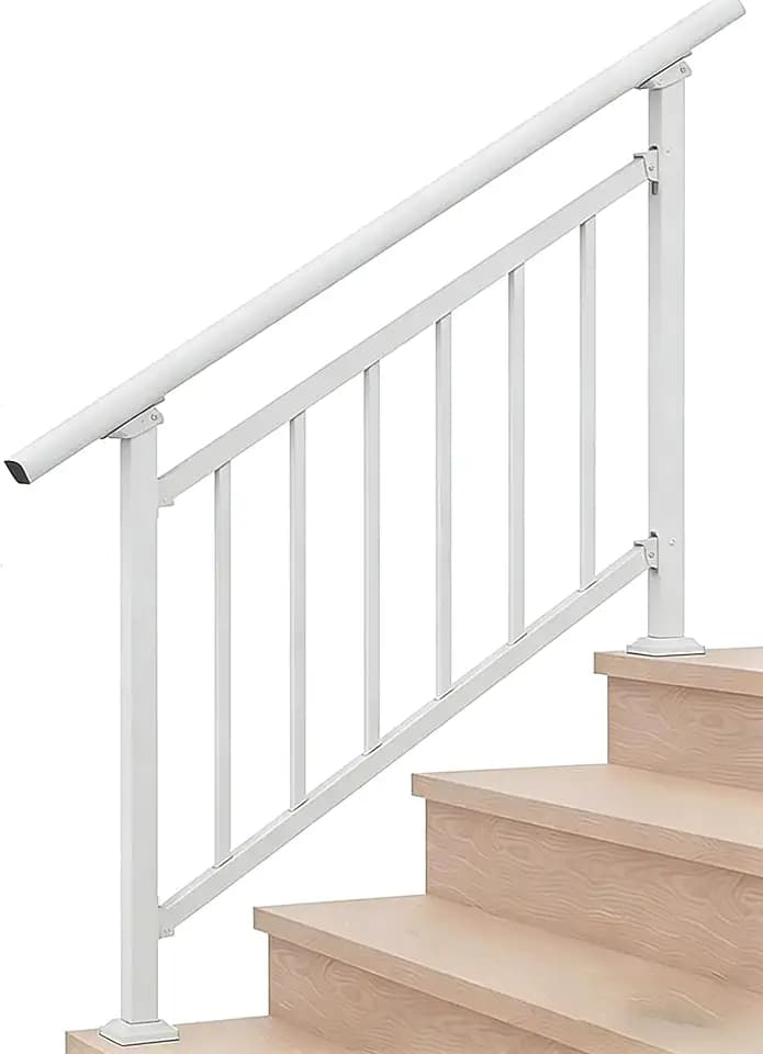Metty Metal 4-Step Hand Rails for Outdoor Steps with White Balusters