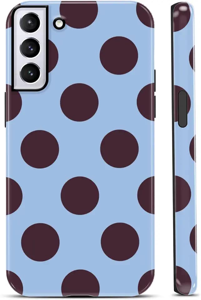 Claret Polka Dot Blue Phone Case for Samsung Galaxy S21 Case Girly Design Scratch Resistant Hybrid 2-Layer Hard Shell Phone Cover Funda for Samsung S21 6.2 Inch