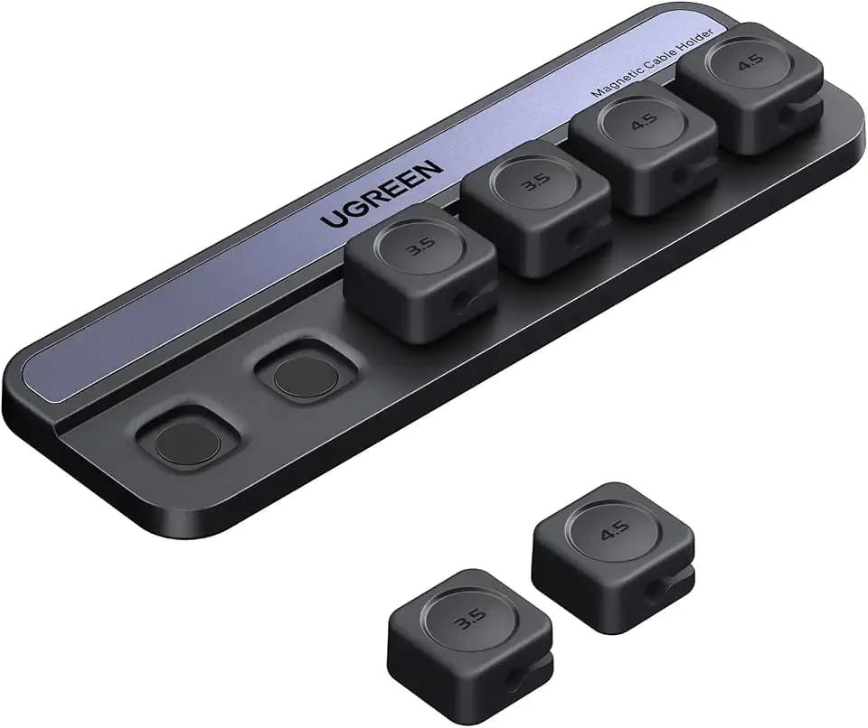 UGREEN Desk Cable Organizer, Magnetic Cord Holder 6 Pack, Silicone Cable Clip with Strong Magnet, 2 Sizes for Charging Cords, Easy Cable Management for Desk, Nightstand, Car, Home Office