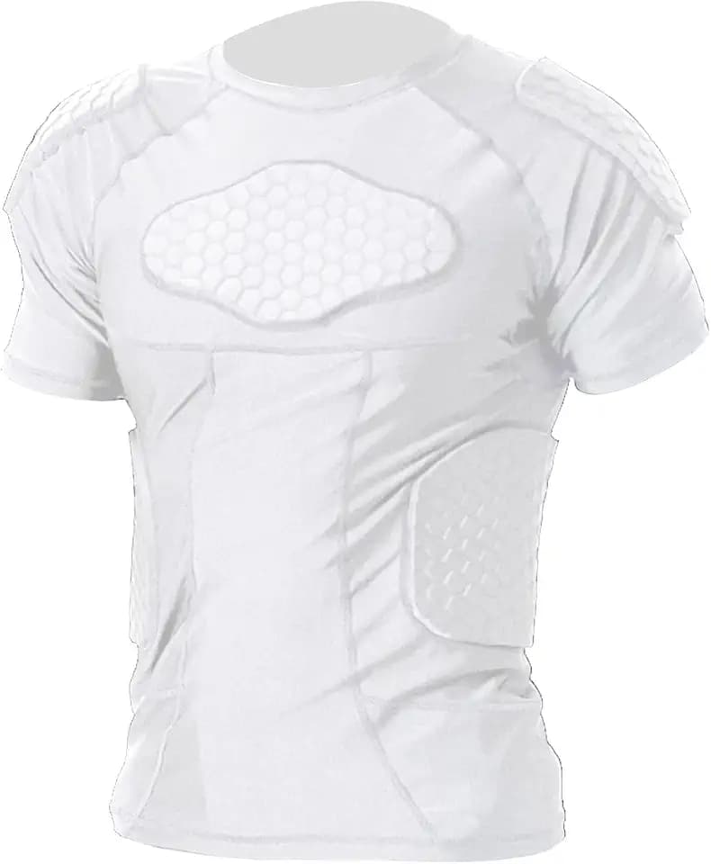 Mens Padded Compression Shirt Football Rib Protectors 6-Football Pads Chest Protector Padded Shirt Protective Gear for Football Baseball Basketball