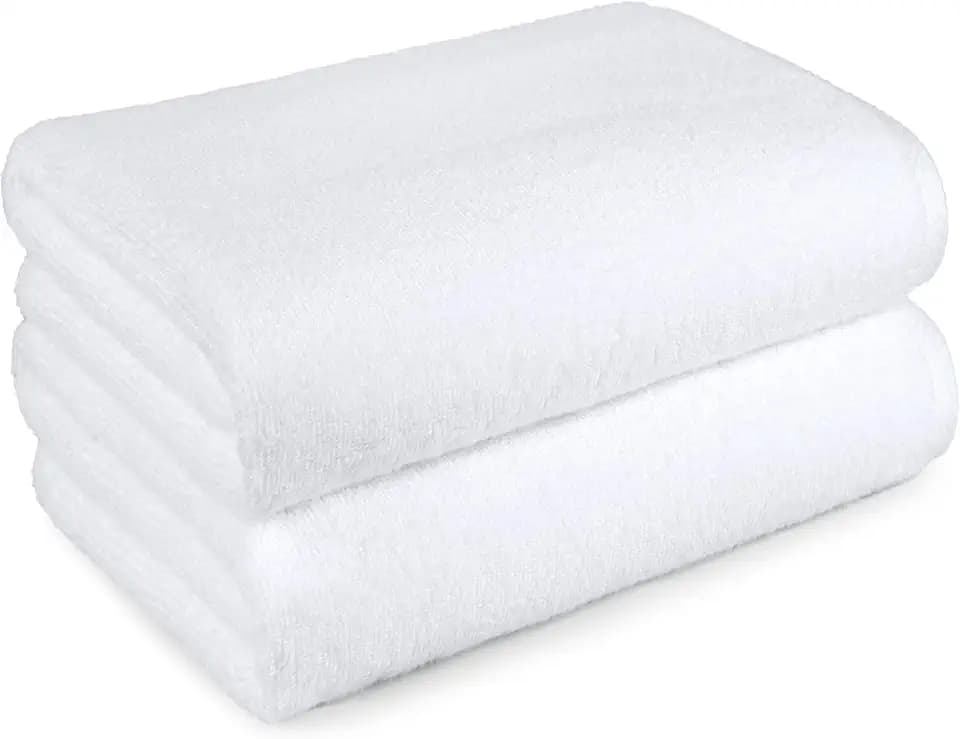 Amazon Basics 2-Piece Quick-Dry Oversize Bath Towel, 100% Cotton, 62" x 30", White