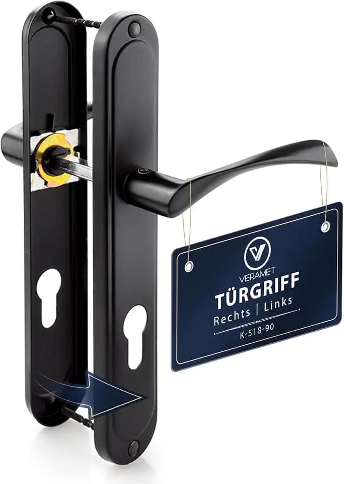 Türklinke Türgriff Drückergarnitur für Außen Haustüren Haustürgriff Nebeneingangstüren Türbeschlag Türdrücker Abstand 90mm Set Links Rechts PZ Langschild Tür 40-62mm Schwarz - K-517-90 P2