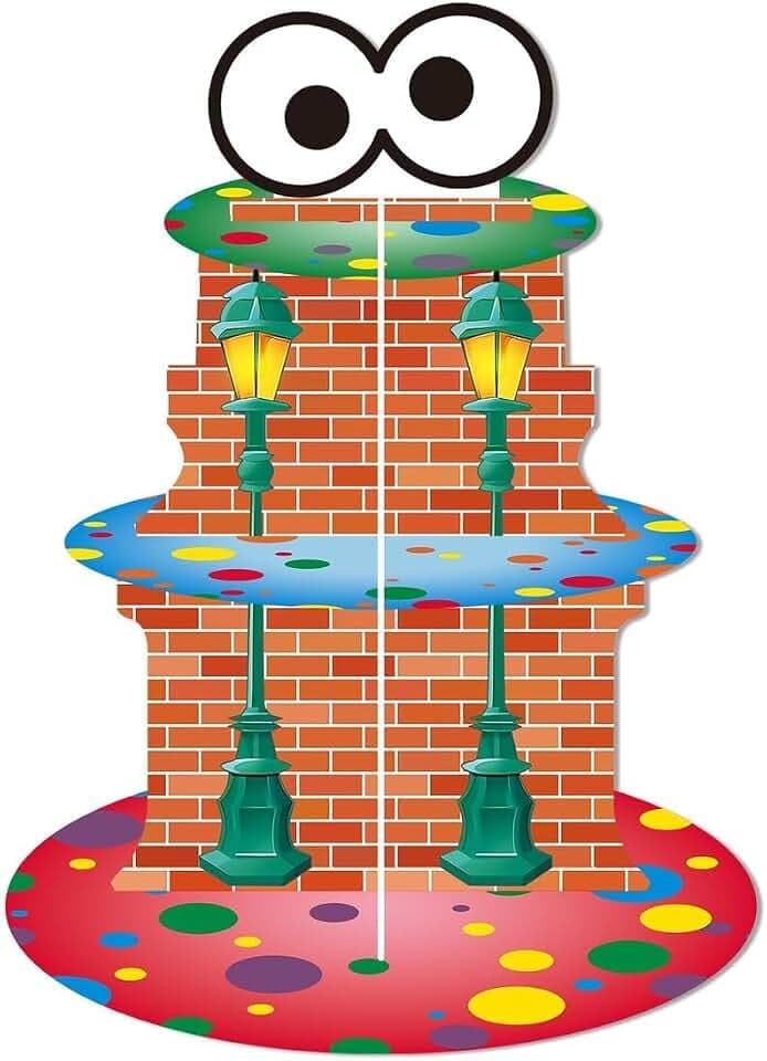 Zliisang Cartoon Eyes Cupcake Stand Colorful Cartoon Street Birthday Party Supplies Cake Table Decorations 3 Tier Cupcake Tower Tiered Dessert Stand for Birthday Party Decorations