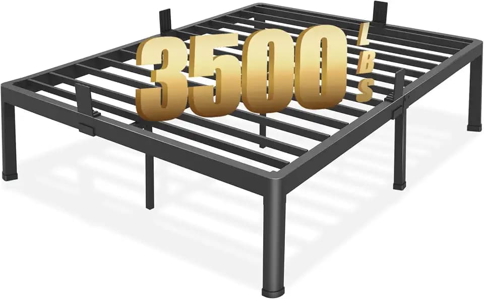 FUIOBYVV Queen Bed Frame with Round Corner Edge Legs 18 inch High 3500 lbs Heavy Duty Metal Platform Bed Frame Queen Size No Box Spring Needed/Non-Slip/Steel Slat Support/Noise Free