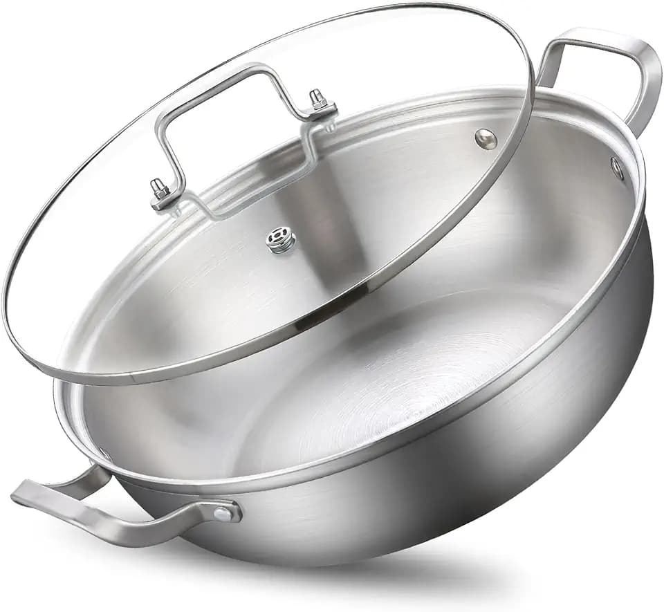 Yeksum Tri-Ply Stainless Steel Hot Pot With Lid Large Cooking Pot 14Inch