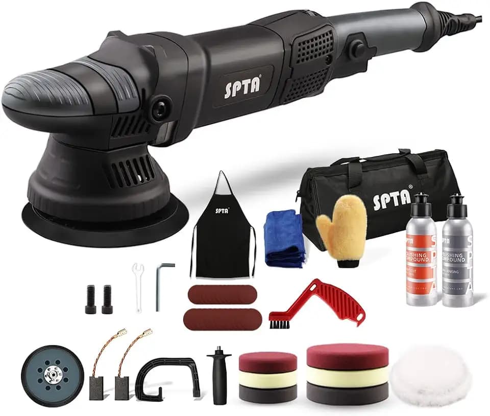 SPTA Auto Poliermaschine, 780W Exzenterpolierer, 6 Variable Geschwindigkeit, mit 125mm und150mm Polierschwamm, Abnehmbarer D-Griff und Seitengriff, 4M Kabel, zum Polieren von Auto, Boot, Motorrad
