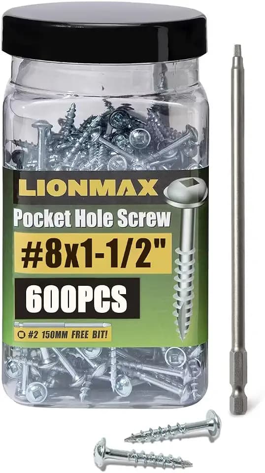 LIONMAX Pocket Hole Screws 1-1/2 Inch, 600PCS, #8 x 1-1/2" Pocket Screws