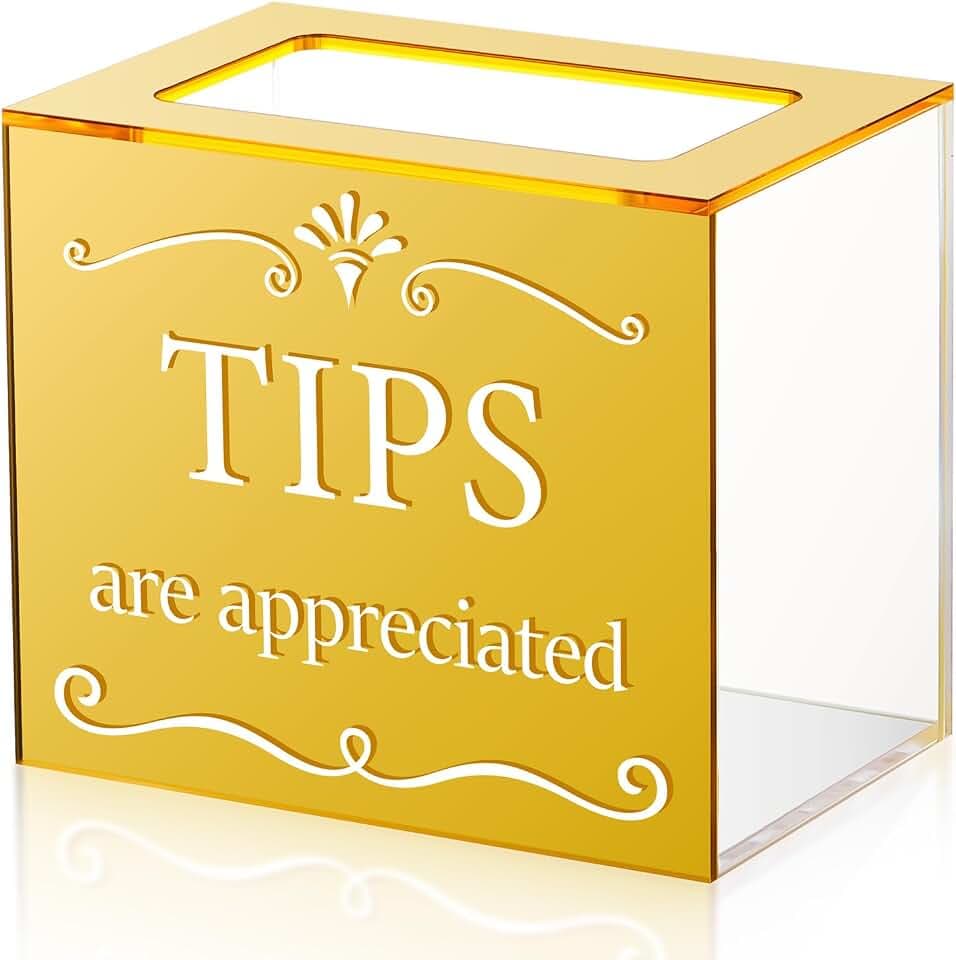 Vesici Gold Acrylic Tip Jar Box with Lid, Wall Mounted Donation Box