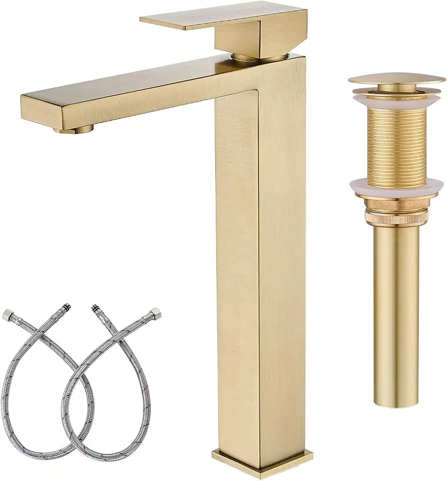 AVSIILE Brushed Gold Vessel Sink Faucet, 1 Hole Single Handle Tall Faucets