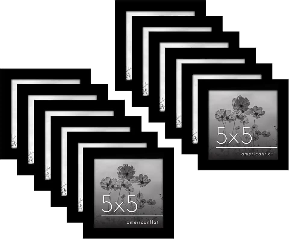 Americanflat 5x5 Picture Frame with Polished Plexiglass - Set of 12 - Signature Collection - Picture Frames with Engineered Wood - Square Frame for Tabletop and Wall Display - Black