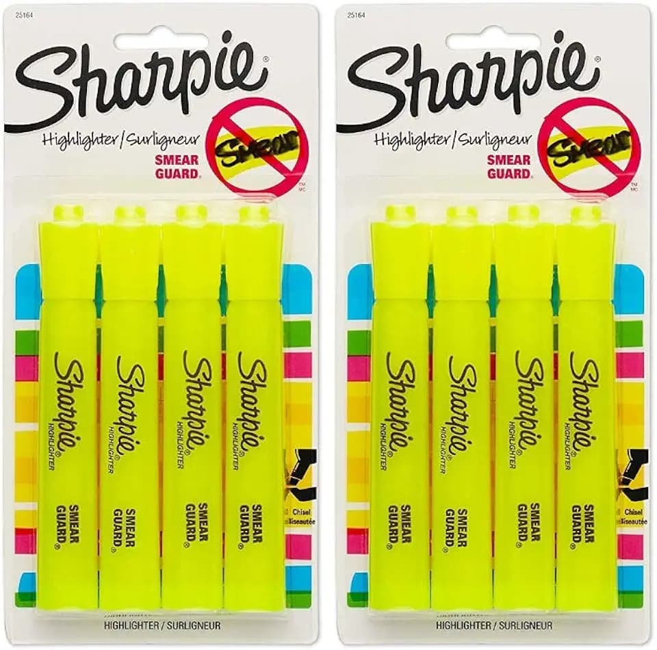 Sharpie Accent Tank Highlighters, Chisel Tip, Fluorescent Yellow, 4-Count (Pack of 2)