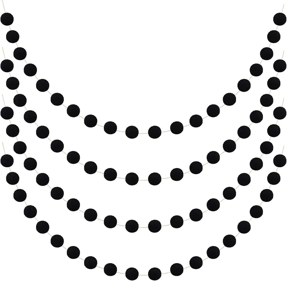 Tegeme 4 Pcs Pom Poms Garland 6.6ft Ball Banner Party Decor,Black