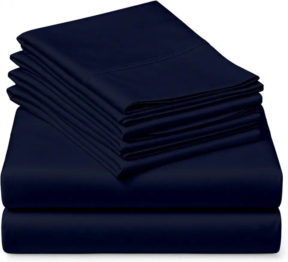 Mattress-Homes 100% Egyptian Cotton California King Sheet Set, 6 Piece Hotel Luxury Bedding, 21 Inch Extra Deep Pocket Fitted Sheet, Soft Cooling Cal King Sheets, 4 Pillowcases, Navy Blue