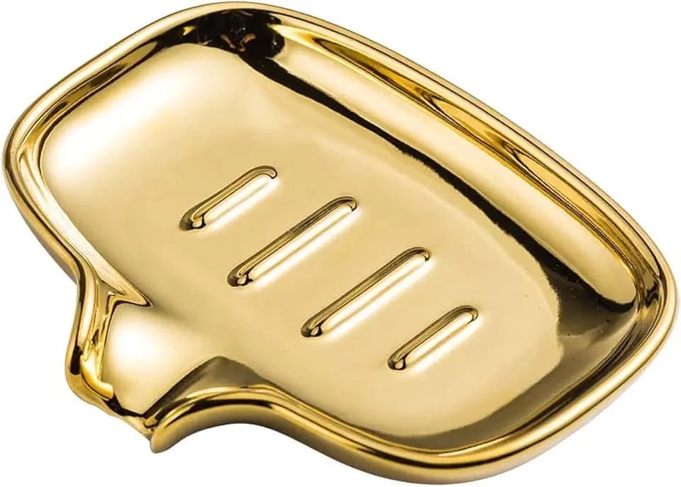 Multi-Color Ceramic Soap Dish with Drain, Bathroom Soap Holder(Gold)