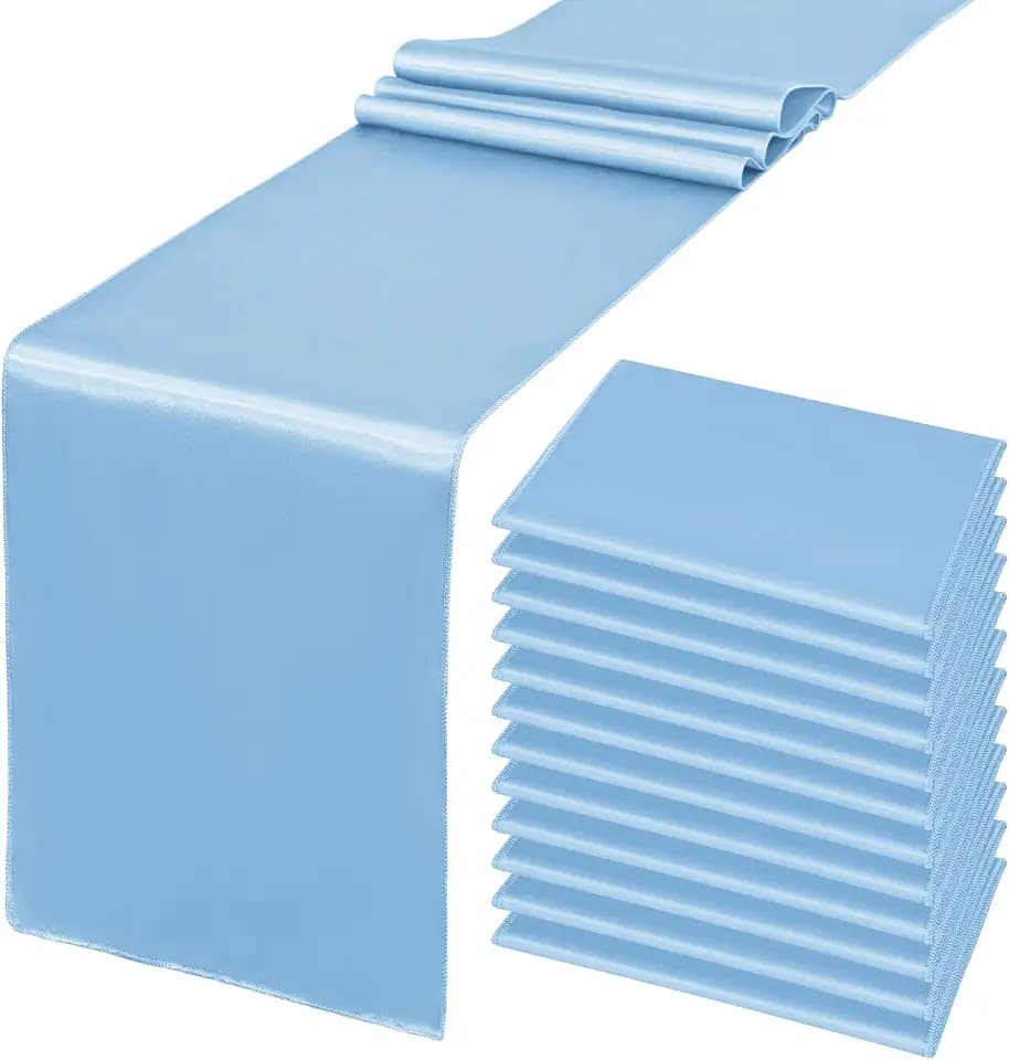 Pesonlook 12 Pack Satin Table Runners,12x108 Inch, Light Blue, Reusable