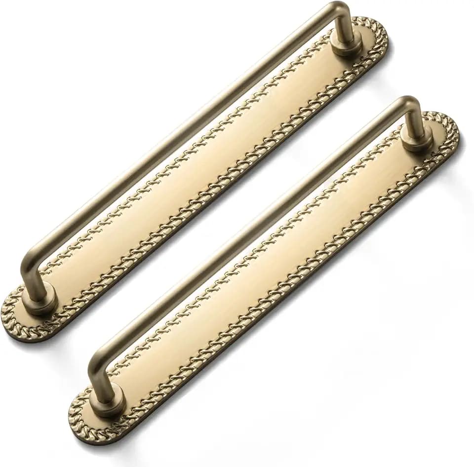 Goo-Ki 2 Pack 7 9/16'' Center to Center Champagne Bronze Cabinet Bar Pulls with Flowcrest Backplate Vintage Drawer Handles Closet Classic Home Kitchen Improvement Hardware