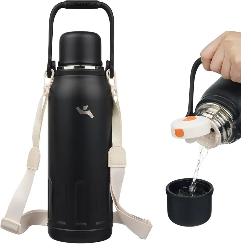Konokyo 50oz Thermos for Cold Drinks, Insulated Water Bottle, Black