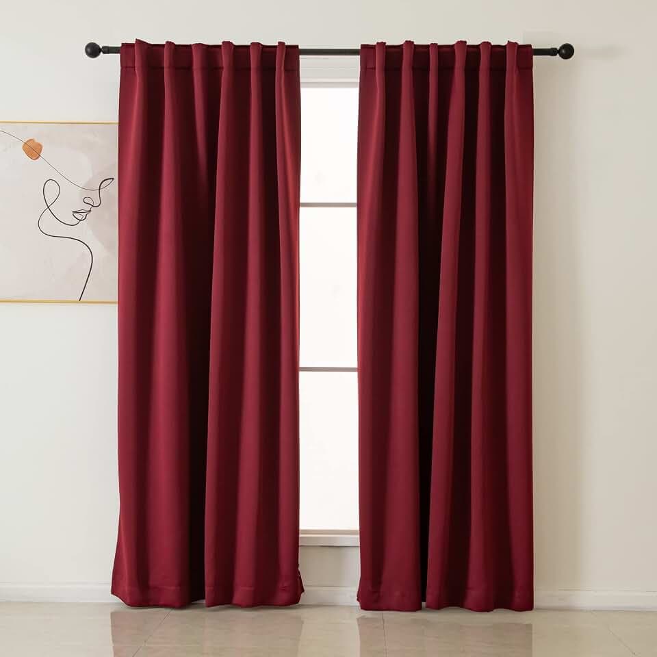 Pickluc Blackout Curtains 84 Inches Long 2 Panels, Black Out Drapes for Bedroom or Living Room, Back Tab and Rod Pocket Top, Set of Two, Burgundy Red, 52" Wide and 84" Length.