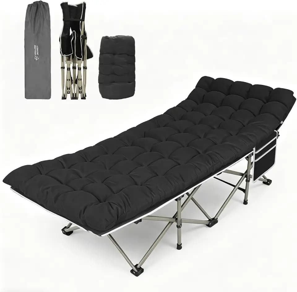 YELLOW JACKET Camping Cot for Adults, Upgraded 32" Wide Portable Cot Bed with Mattress, Foldable Padded Sleeping Cots for Camping Travel Tent Day Bed Outdoor & Home Guest, Max Load 600lbs