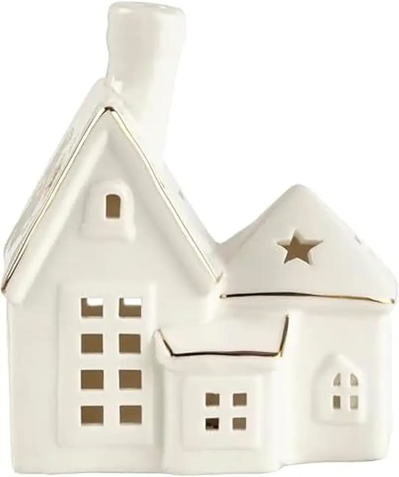 Elements 5.04x3.11x5.71 Inch White with Gold Accents Ceramic House Figurine Durable Design for Everyday Use in Home Kitchen Dining and Entertaining Settings